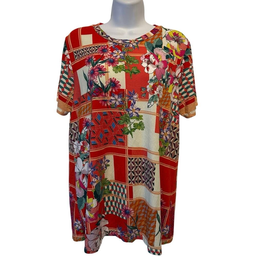Johnny Was Crew Neck Floral and Geometric Tee Large VGUC